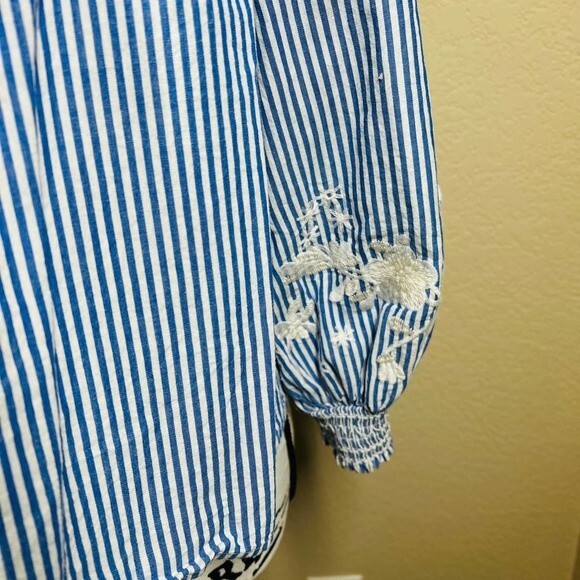 Soprano blue striped top off the shoulder long sleeve blouse size M - Picture 6 of 15